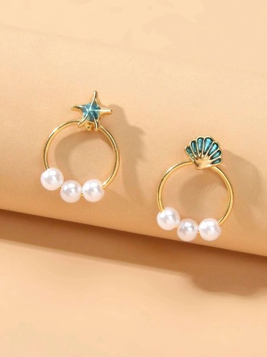 Ocean-inspired Starfish Shell Pearl Earrings Sea Marine Beauty Collection Stud