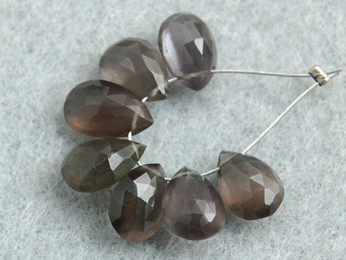 Natural Grey Moon Stone Faceted Pear Briolette Gemstone Beads 002 - Picture 2 of 8