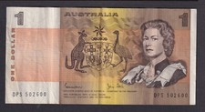 AUSTRALIAN BANKNOTE: 1982 $1 JOHNSTON / STONE CIRC LAST PREFIX: DPS #LF261/1