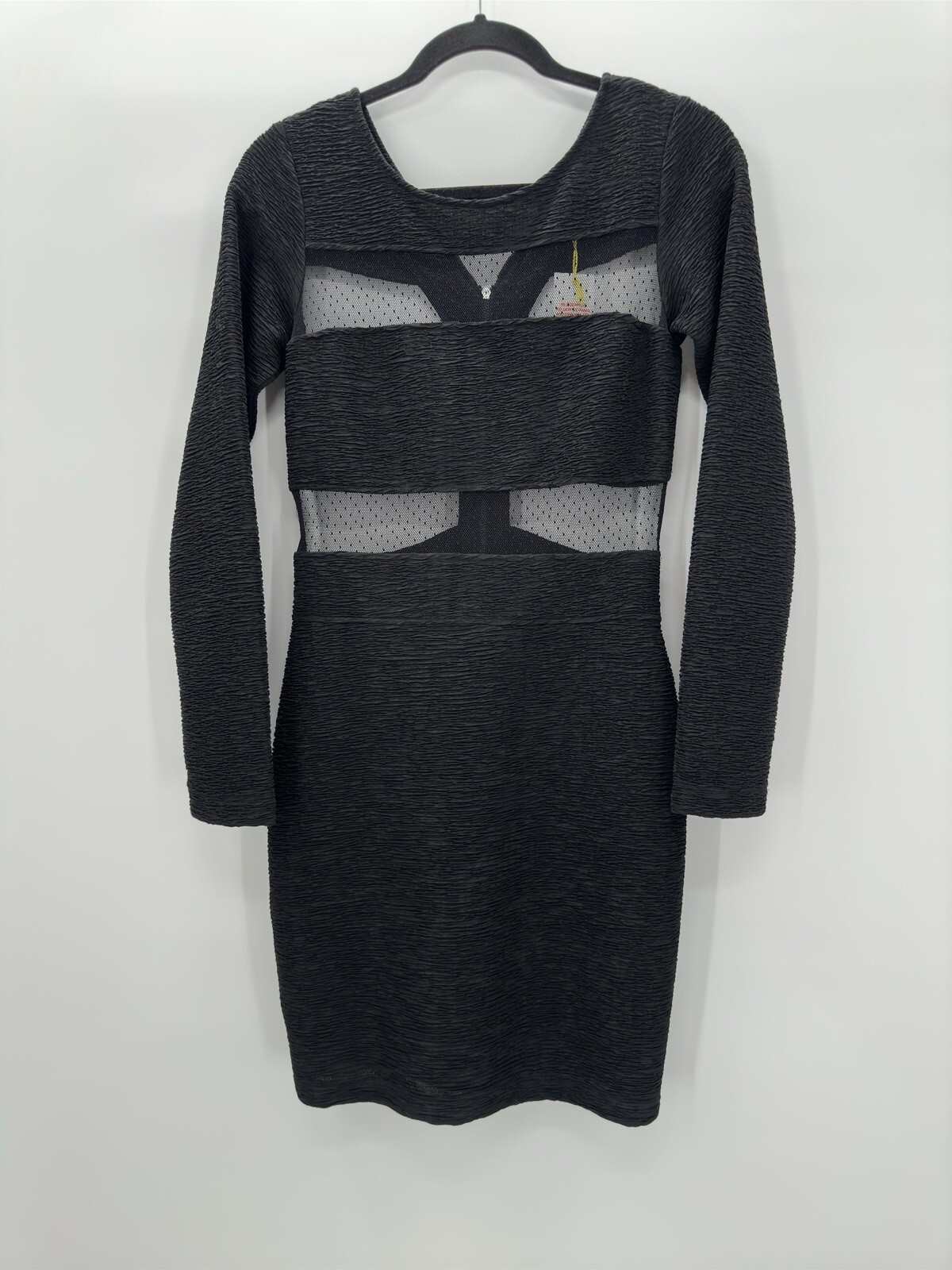 BCBGeneration Black Bodycon Mesh Cut Out Long Sleeve Dress Textured Size 6 NEW