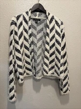 august silk open front   cardigan Size Medium  Black/white Soft & Fuzzy