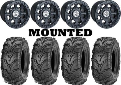 Kit 4 ITP Mud Lite II 2 Tires 26x9-12/26x11-12 on Moose 23X Matte Black 1KXP