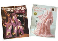 Lot of 2 Leaflets to Crochet Afghans Log Cabin Throws 8 Winning Designs Patterns