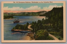 Washington Evergreen Highway Columbia River Linen Postcard