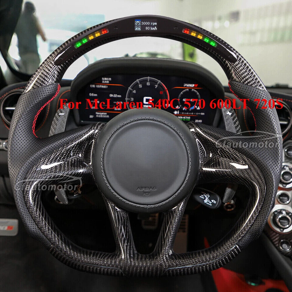 Volante deportivo Trim+Led de fibra de carbono para McLaren 540C 570 600LT 720S Foto 2 de 4