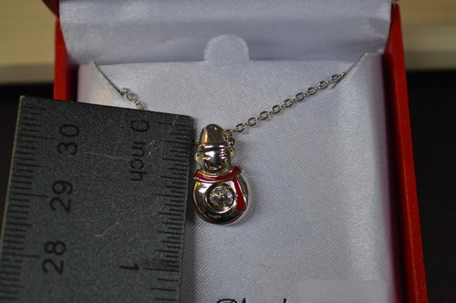 NEW 18" Holiday Shimmer Fine Silver Plated Cubic Zirconia Snowman Necklace - Picture 5 of 7