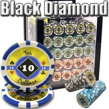 New 1000 Black Diamond Poker Chips Set with Acrylic Case - Pick Denominations!