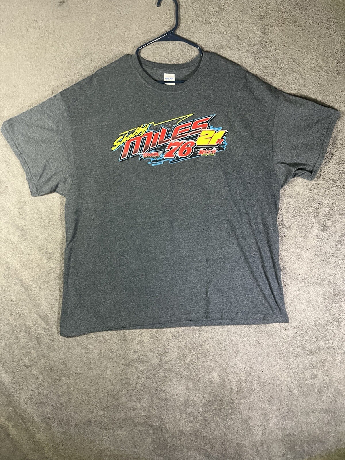 Shelby Miles Y2K Racing Back Graphic Design Tshirt Adult Size 2XL Gray