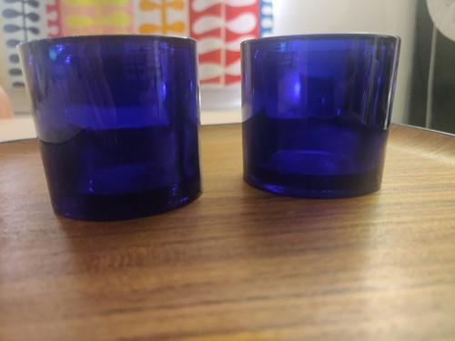 Two Iittala KIVI Marimekko Cobalt Blue Glass Votive Tealight Candle Holders - Picture 4 of 4