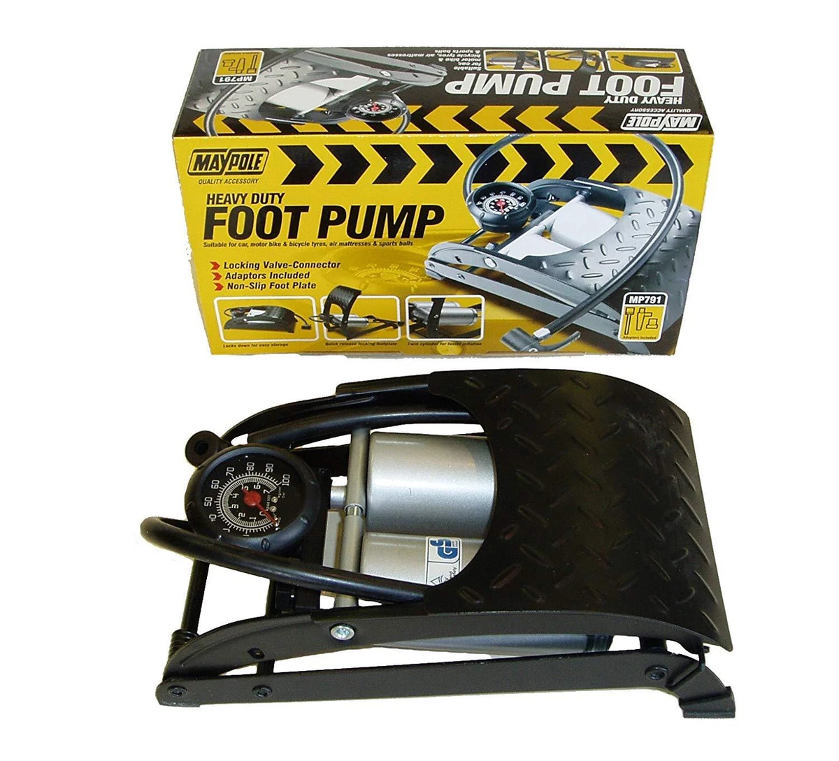 Maypole Durable Double Barrel Cylinder Air Foot Pump Car Van