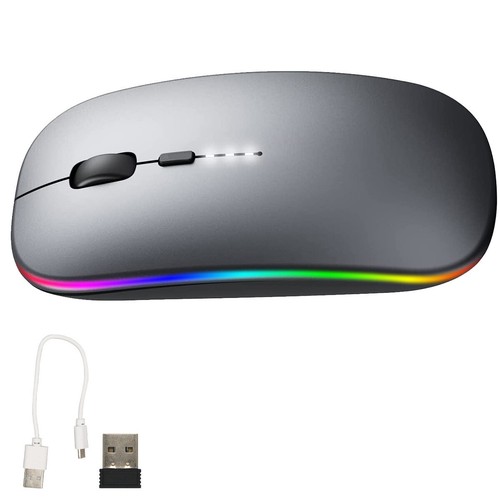 Wireless Gaming Mouse For PC Computer Windows Rainbow Backlight Ergonomic Gray - Picture 2 of 13