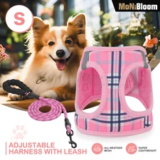 Pink Dog Harness & Leash Set Breathable Fabric Adjustable Reflective Chest Strap