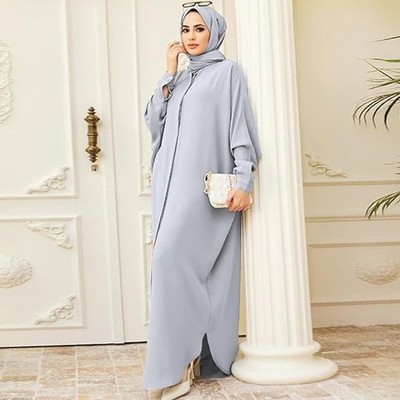 Women's Abaya Maxi Dress - Modest Kaftan Robe Long Flowy Outfit for Casual  & Spe | eBay
