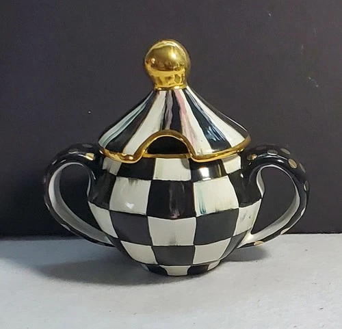 MacKenzie-Childs Courtly Check Enamel Sugar Bowl - Thumbnail 2