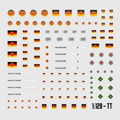 Waterslide Decal 1:120 TT - DDR Flaggen & Zeichen - LKW NVA Volkspolizei VP Ossi