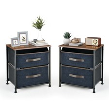 2 PCS Nightstand End Side Table Dresser w/2 Pull-out Fabric Drawers for Bedroom