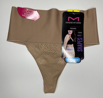 MAIDENFORM Cool Comfort Tame Your Tummy Lace Control Thong Panty Beige Medium