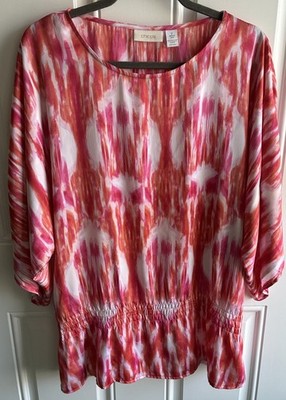 Chicos Size 2 ( Large Equivalent) Coral Pink Silky Feel Drop Waist