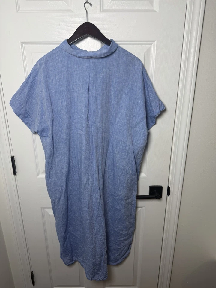 Lafayette 148 New York Chambray 100% Linen  Dress W/ Pockets Sz US XL $998 MSRP - Image 2 of 4