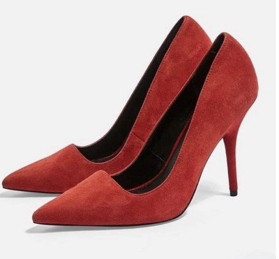 TOPSHOP Game Court Red Suede Pointy Toe Pump Shoes 4'' Stiletto High Heels NW 5.5