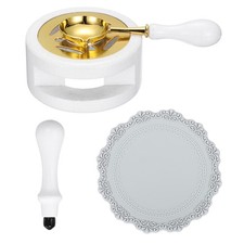 Wax Stamp Seal Kit Sealing Warmer Melting Spoon Pad Handle, White/Gray
