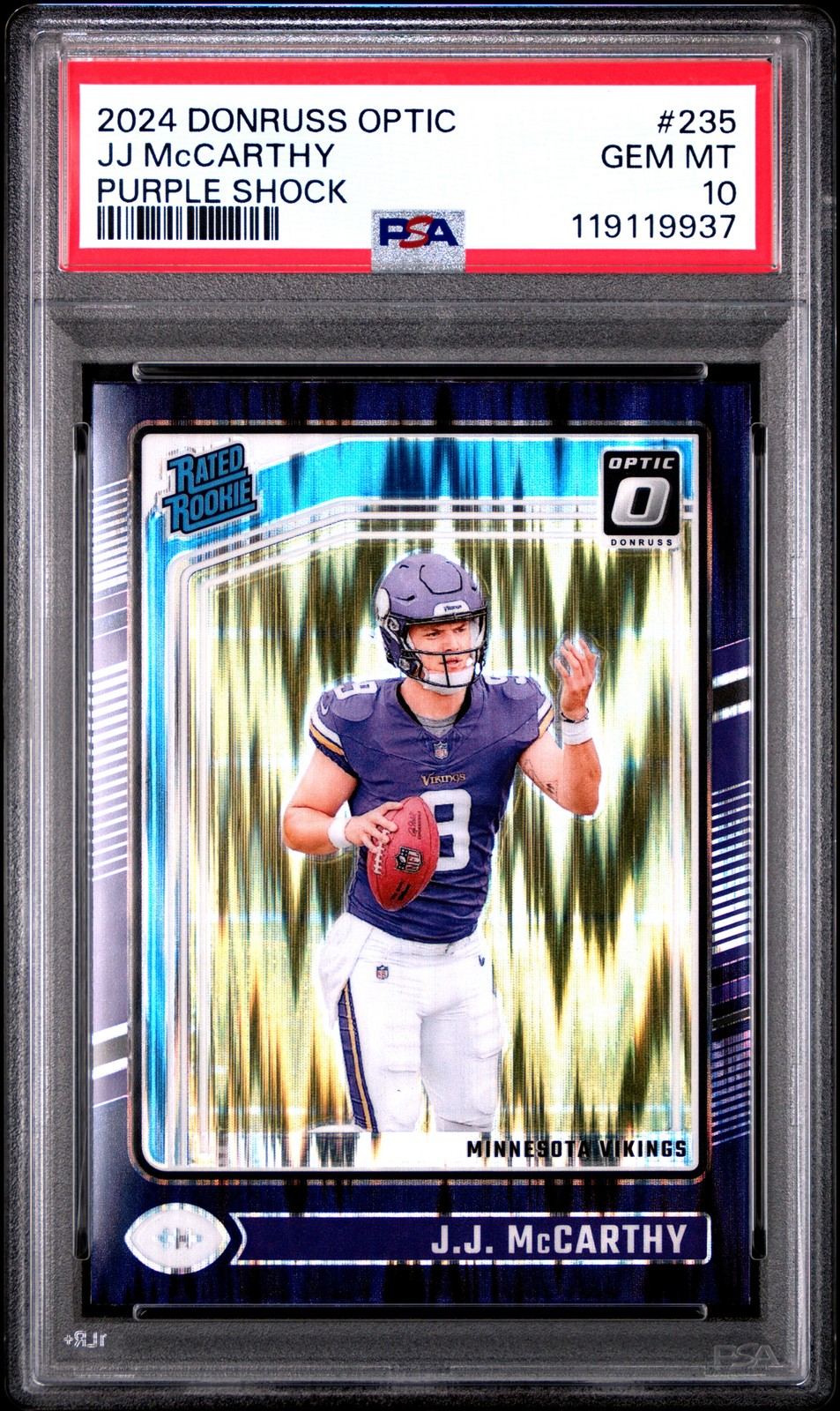 2024 PANINI DONRUSS OPTIC PURPLE SHOCK #235 JJ MCCARTHY PSA 10