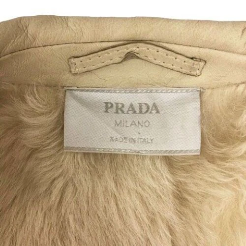 PRADA Shearling Coat Fur Leather Double Button Ivory used 2508SM - Image 3 of 3