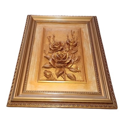 Vintage Posh Italy Framed Golden 3D Gold Colored Roses Rose Art 16.25''×12.5''