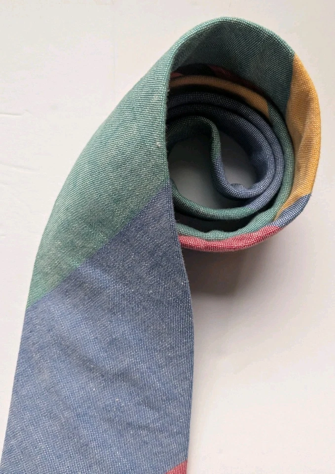 Corbata de cuello de tela Oxford de algodón vintage años 80 a rayas anchas clásica natty preppy EE. UU. Foto 3 de 4