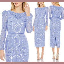 NWT Mac Duggal [ 2 ] 93595 Embellished High Neck Puff Sleeve Dress Periwin S1239