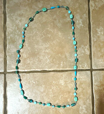 Blue Green Glass Beaded Strand Necklace, Ball/Bead Chain, No Stone