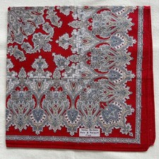 Handkerchief Vintage Red Cotton Gray Damask Paisley Motifs Pocket Square 17"