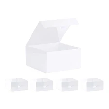 5 Pack White Hard Gift Box With Magnetic Closure Lid 8"x8"x4" Square Favor Bo...