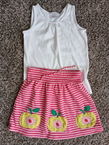 Mini Boden Girls Appliqué Apple Skirt Stripe Outfit Set Size 7/8 100% Cotton - Picture 10 of 12
