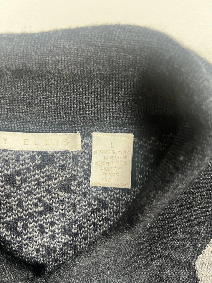 Perry Ellis Sweater Mens Large Argyle Button Up Merino Wool Knit Vintage Style - Image 4 of 4