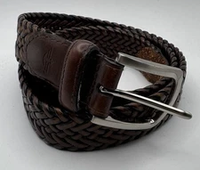 Dockers Mens Brown Bonded Leather Woven Belt Silvertone Buckle Sz 44