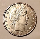 1915 D BARBER HALF DOLLAR..........BRILLIANT BRIGHT WHITE AU GEM!