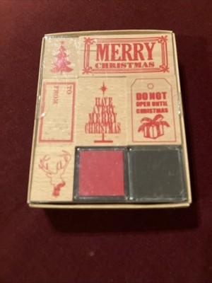 New Paperchase From UK, Merry Christmas, 6 Holiday Wood Stampers & 2 Stamp Pads