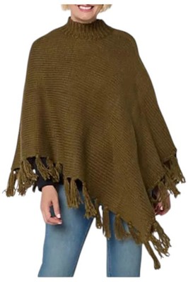 Martha Stewart Women's Asymmetrical Sweater Cape w/ Fringe Olive