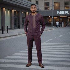 Men's Traditional 2 Piece Set African Shirt and Pants Set Suit Middle East Suit