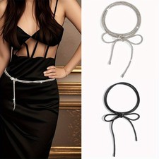 1Pc Stylish and Simple Decorative Thin Belt for Women,With Sparkling Rhinestone