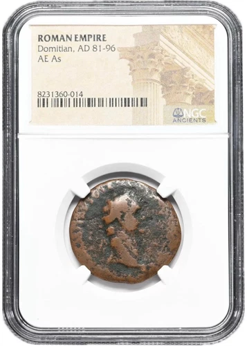 Ancient Roman Coin. Domitian, 81-96AD. Æ As. NGC Certified.