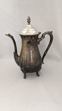 Vintage Silver Plated Footed Coffee Tea Pot Ornate Scrollwork Filigree 11"