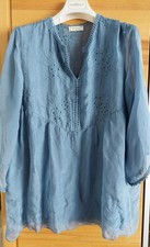 Bellambra Seiden Bluse Tunika Hemd Oberteil mit Seide Gr.40 blau Top Zustand 