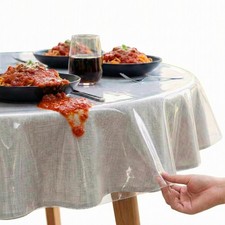 Round Plastic Table Cloth Cover 90 Inches 0.3mm Thick Waterproof Clear Plasti...