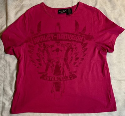 Harley-Davidson Women's Pink Motorcycle Graphic Tee Shirt 1W Made in USA Winged