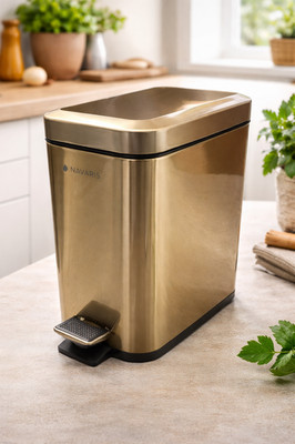 Navaris Square Trash Bin Mülleimer 5L Gold quadratisch Bad Treteimer