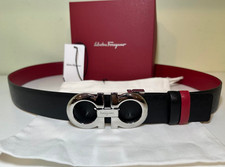 ADJUSTABLE RED TO BLACK LEATHER SALVATORE FERRAGAMO BELT WITH SILVER BUCKLE