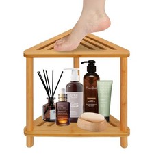 Bamboo Corner Shower Stool for Inside Shower Shaving Legs, Waterproof Bathroo...