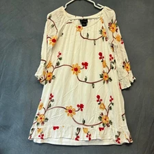 Liv Los Angeles Embroidered Floral Boho Peasant Dress Tunic Small Cottagecore